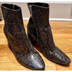 Zara Brown/black Snakeskin Embossed Block Heel Booties, 39/8.5